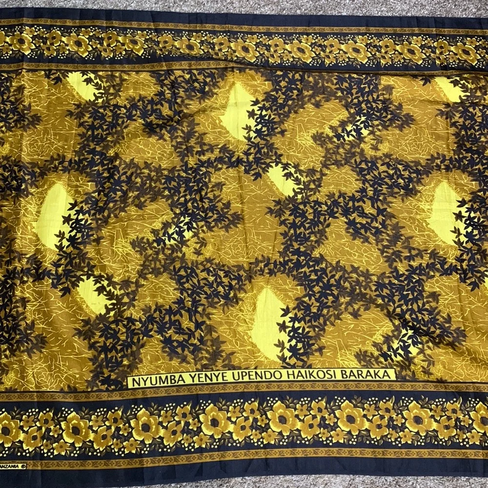 Karibu Textile | East African Wall Hang Tapestry | Orange Yellow Black Floral
